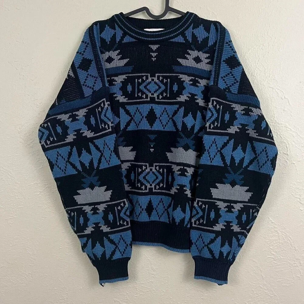 vintage 90s geometric quirky retro indie boxy acrylic knit sweater
